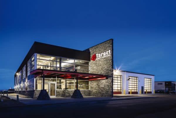 Night time exterior shot of Target Safety HQ.