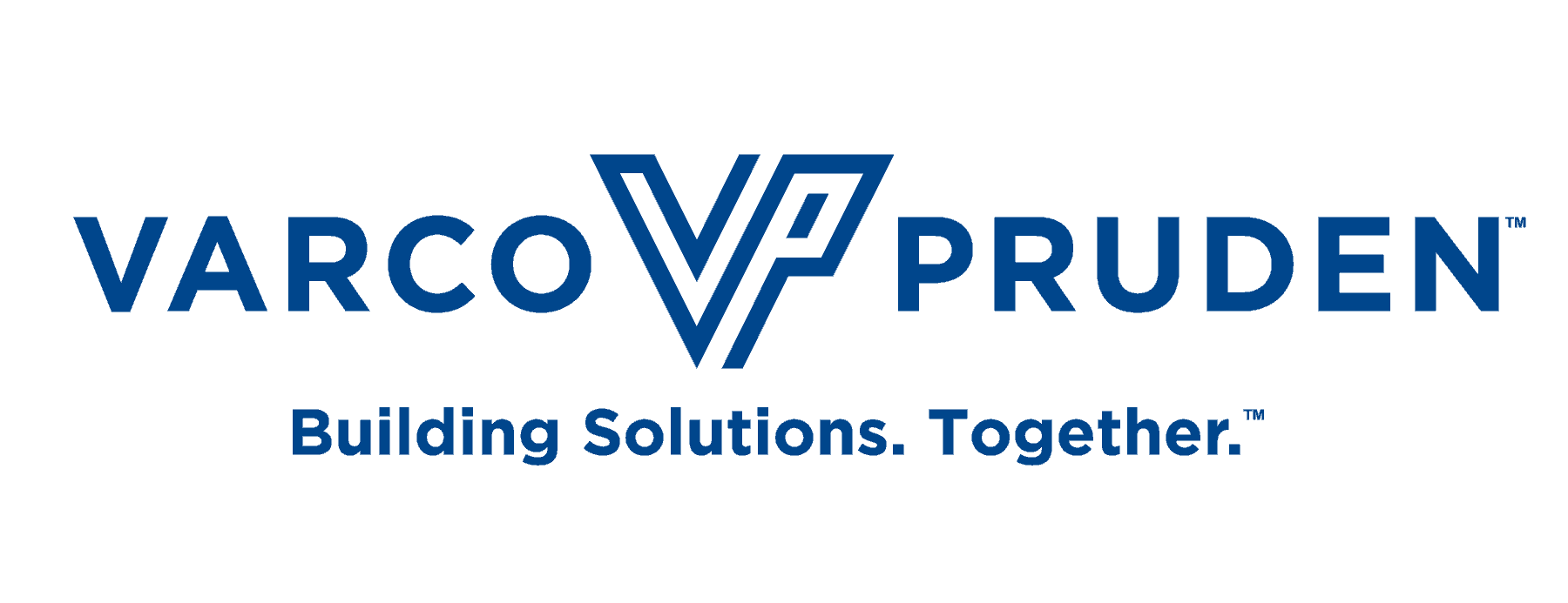 Blue Varco Pruden Logo with Building Solutions. Together. Tagline